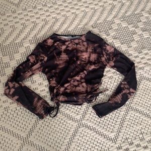 Brown tie dye long sleeve crop top